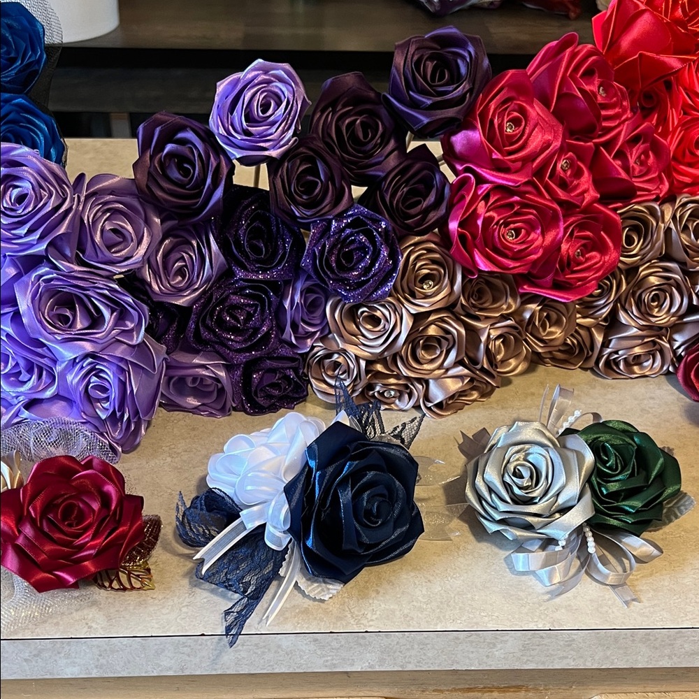 Elegant Satin Rose ribbon and roses/corsage